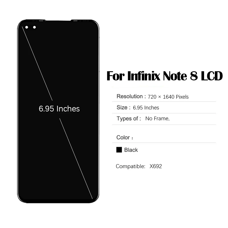 LCD Screen 6.95 inches For Infinix Note 8 LCD Display X692 Touch Screen Digitizer Assembly Replacement Parts For Note8 Display