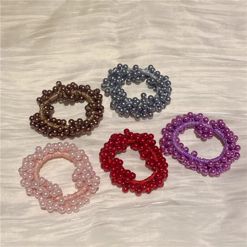 5 Colors Woman Elegant Pearl Hair Ties Beads Girls Scrunchies Rubber Bands Ponytail Holders Elastic Hair Band Hair Accessories