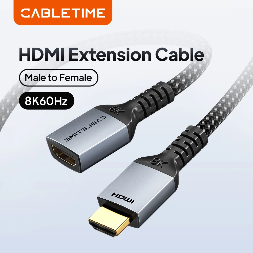 CABLETIME 2.1 Extension Cable 8K60Hz HDMI 48Gbps for Laptop Monitor PS4 Switch high Speed Data Transfer HDMI Extension cable