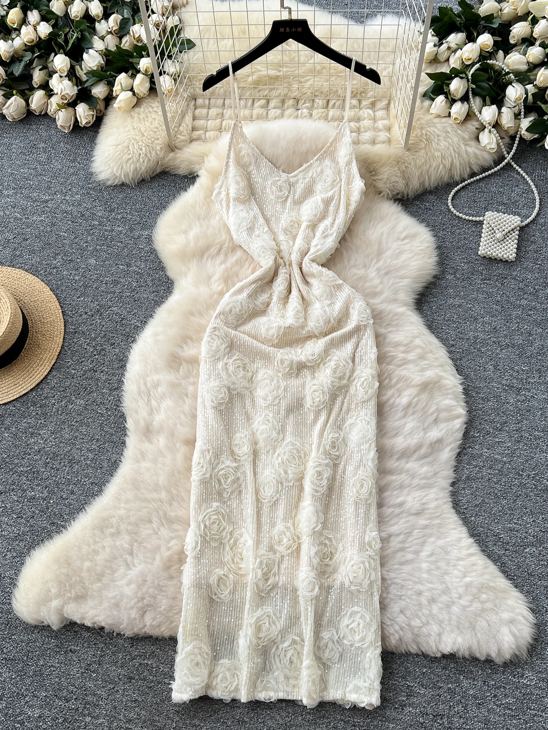 กระโปรงทรงเอเข้ารูปประดับเลื่อมสำหรับผู้หญิง สไตล์เกาหลี เอวสูง ทรงเข้ารูป กระโปรงยาวสำหรับฤดูร้อน