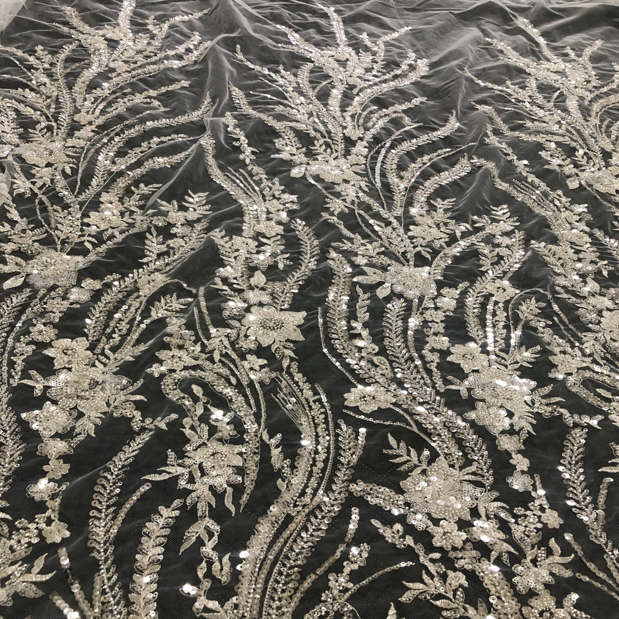 Robe de Soirée de Mariage en Dentelle, Tissu Argenté, Haute Densité, Broderie de Perles et Paillettes, Nouvelle Collection