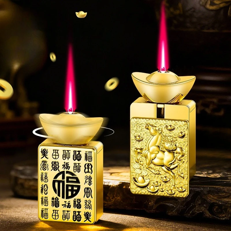 New Qite Rotating Metal Relief Lighter Gold Ingot Unique Appearance Smoking Ignition Tool Cross border Wholesale Product