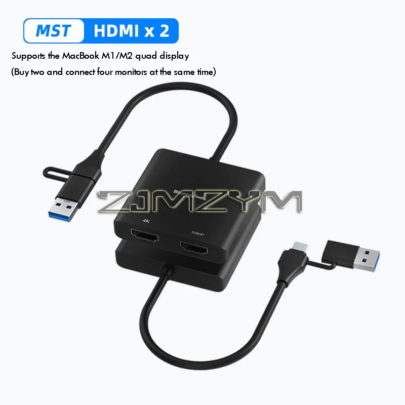 USB Type C Dual HDMI 4K Adapter Hub Laptop Docking Station  Desktop m1/2 Display Extension