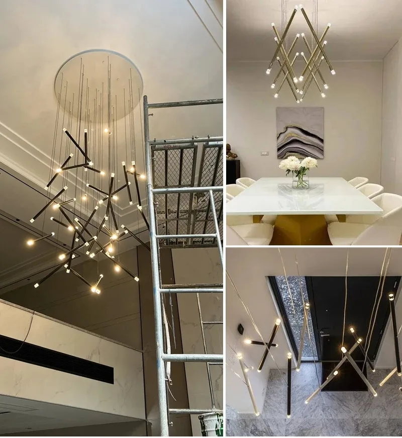 Modern Led Chandelier For Staircase Living Room Creative Tube Design Lamp Gold Chrome Black Luxury Home Decor Kitchen Lighting