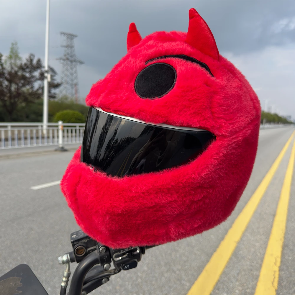 Plush Cover For Motorcycle Full Helmet Headgear Hoods Devil Decoration Cute Cartoon Mask Helm Accessories Capacete Moto