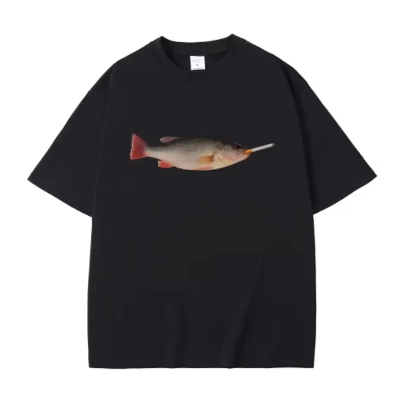 

Fish Smoking Funny Vertebrata Printed Lovers Meme T-shirts Women Casual Vintage Women Short Sleeve T-shirt Causal Clothing