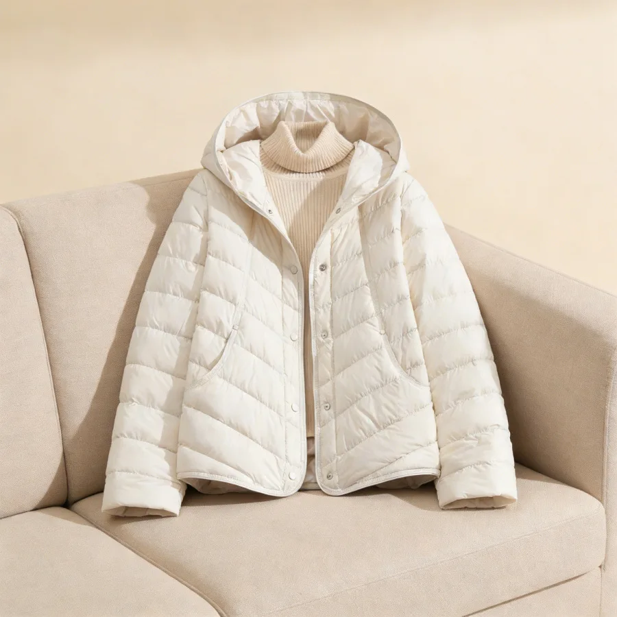 

Женская демисезонная новинка: укороченная куртка-пуховик с капюшоном, белая, из утиного пуха, повседневная, модная верхняя одежда для женщин