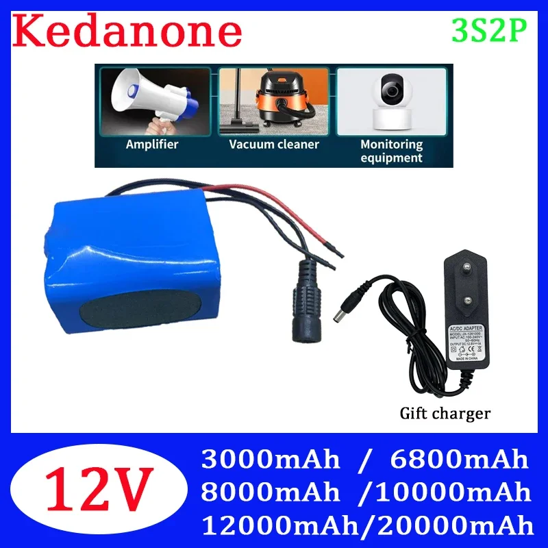 

12V Li-ion Batteries 3000mAh/6800mAhfor Monitoring Speaker, router, spray, solar lamp, speaker, Gift 12.6V charger