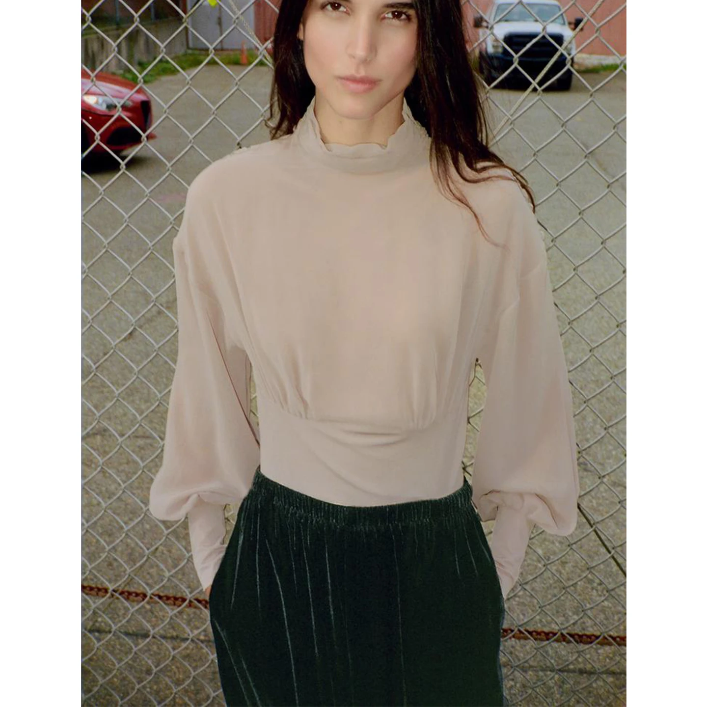 شتاء جديد المرأة بسيطة عالية الياقة فقاعة طويلة Sve جورجيت قطعة واحدة با تصميم البدلة 47725 تخفيف واسعة الساق ort... #3