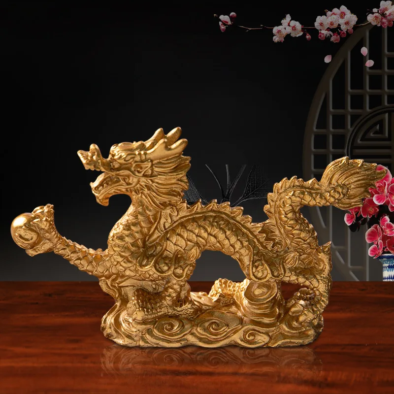 

Good Lucky Golden Dragon Chinese Zodiac Twelve Statue Gold Dragon Statue Animals Sculpture Figurines Desktop Decoration