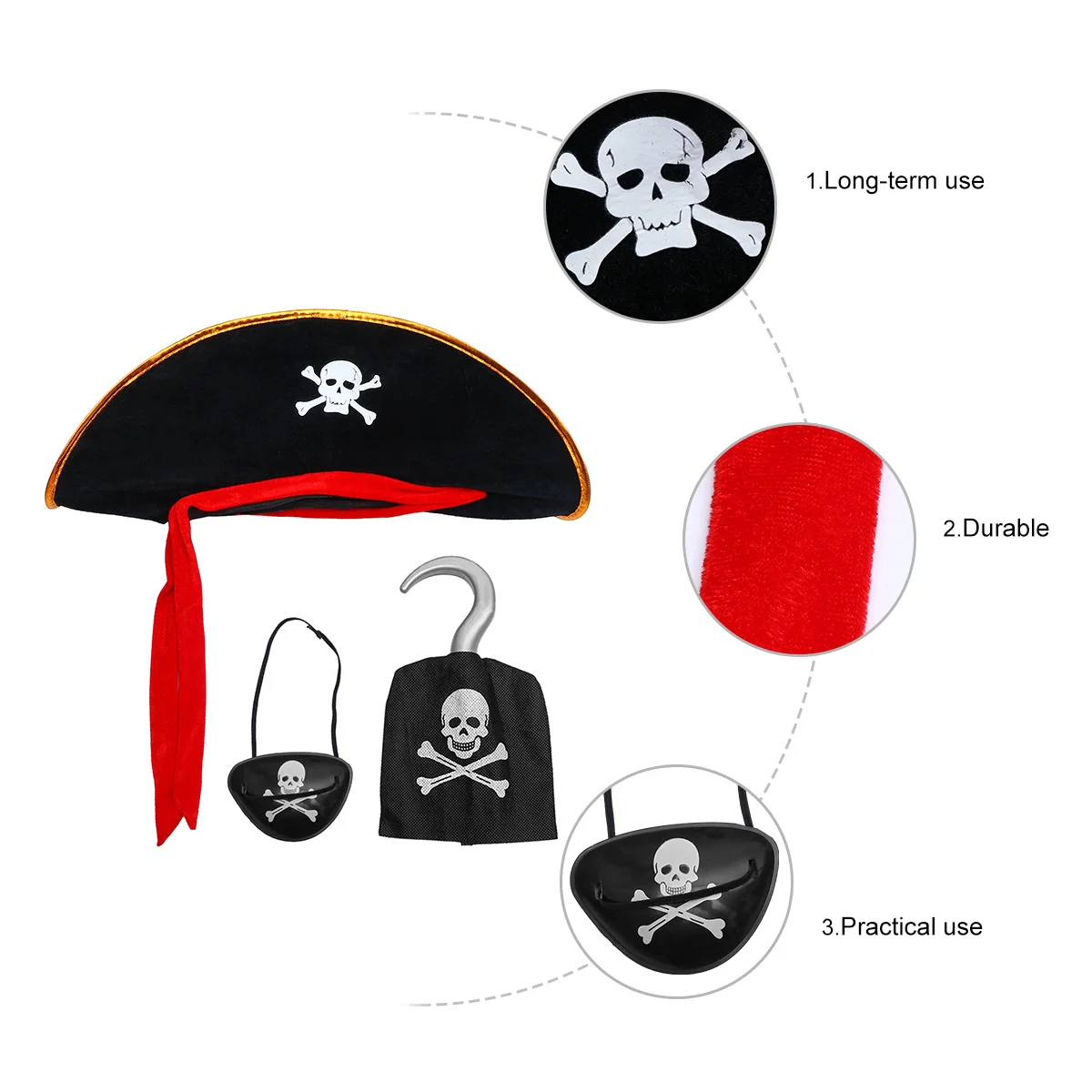 Ensemble de chapeaux de Pirate noirs, 3 pièces, accessoires de Costume des caraïbes, accessoires de Cosplay pour fête d'halloween, Design de crâne, foule debout