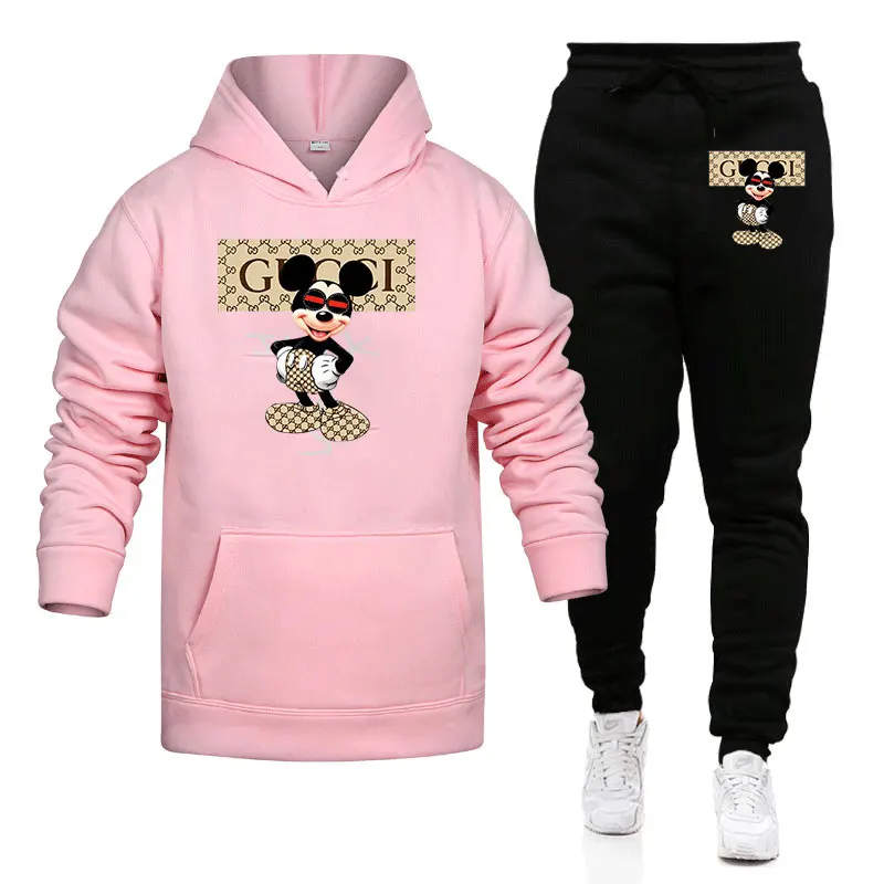 2024Disney couple hoodie set fashion sweatshirt+sweatpants set sweatshirt men\'s pullover sweatshirt women\'s clothing