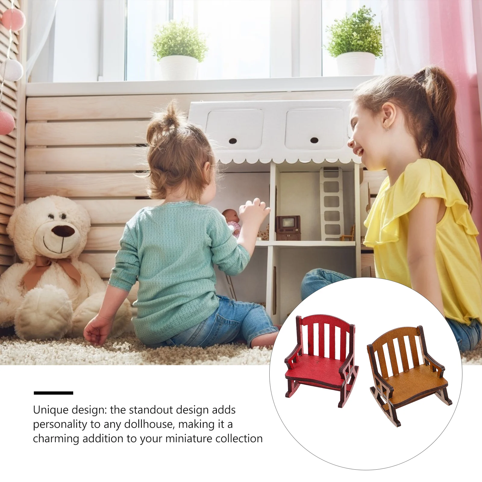 

2pcs Miniature Dollhouse Chairs Rocking Chairs: Compact Dollhouse Furniture For Tabletop Shelf Home Decoration Ornament