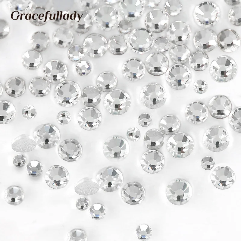 100 قطعة مزيج الأبيض واضح سلسلة مسمار الراين فلاتباك كريستال الماس الأحجار الكريمة ثلاثية الأبعاد بريق مسمار الفن زينة