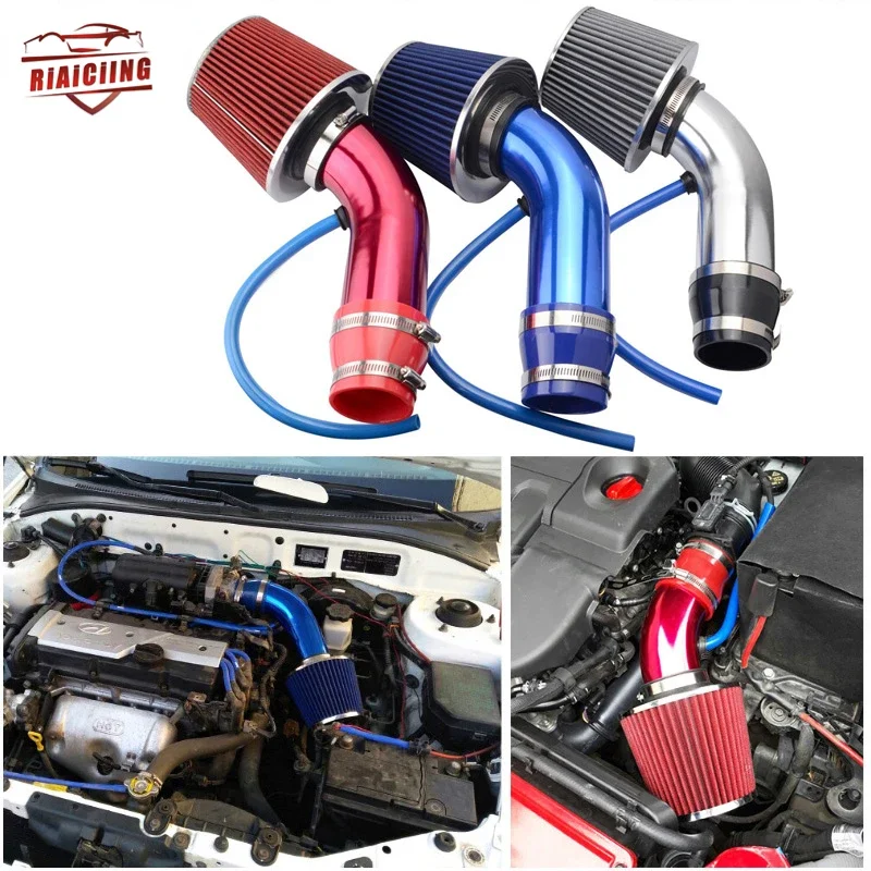 Sistema di aspirazione dell\'aria fredda universale da 76mm per auto da corsa Kit tubo di induzione Turbo in alluminio con ingresso filtro aria a cono