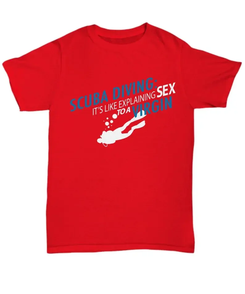 Camiseta gráfica de manga corta para buceadores, divertida, con diseño de buceo, es como explicarle el sexo a una virgen