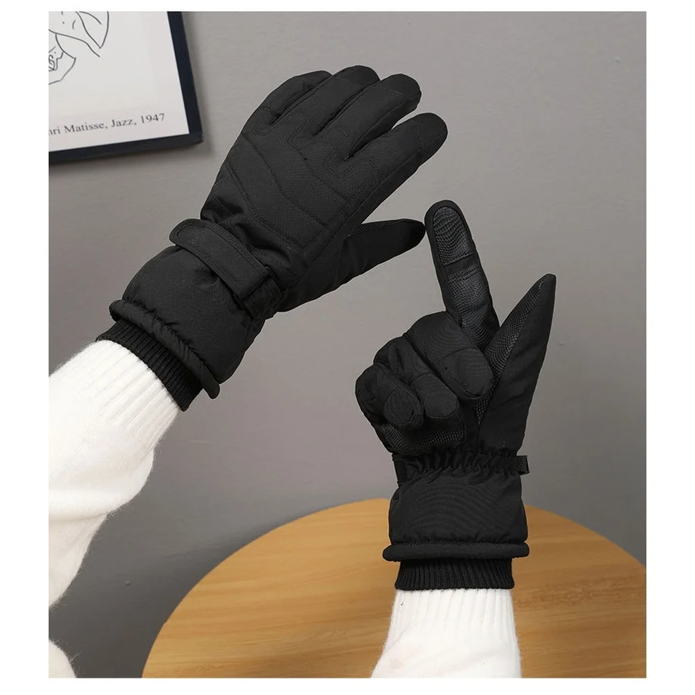 Windproof Ski Gloves Touchscreen Three Finger Waterproof Thermal Anti Slip Palm Secure Grip Adjustable Strap for Hiking Skiing