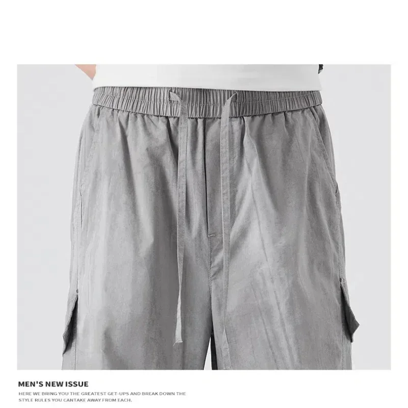 กางเกงสกปรกแฟชั่นแบรนด์หลวมขาตรงกว้างลําลองสินค้าญี่ปุ่นย้อนยุคหลายกระเป๋า