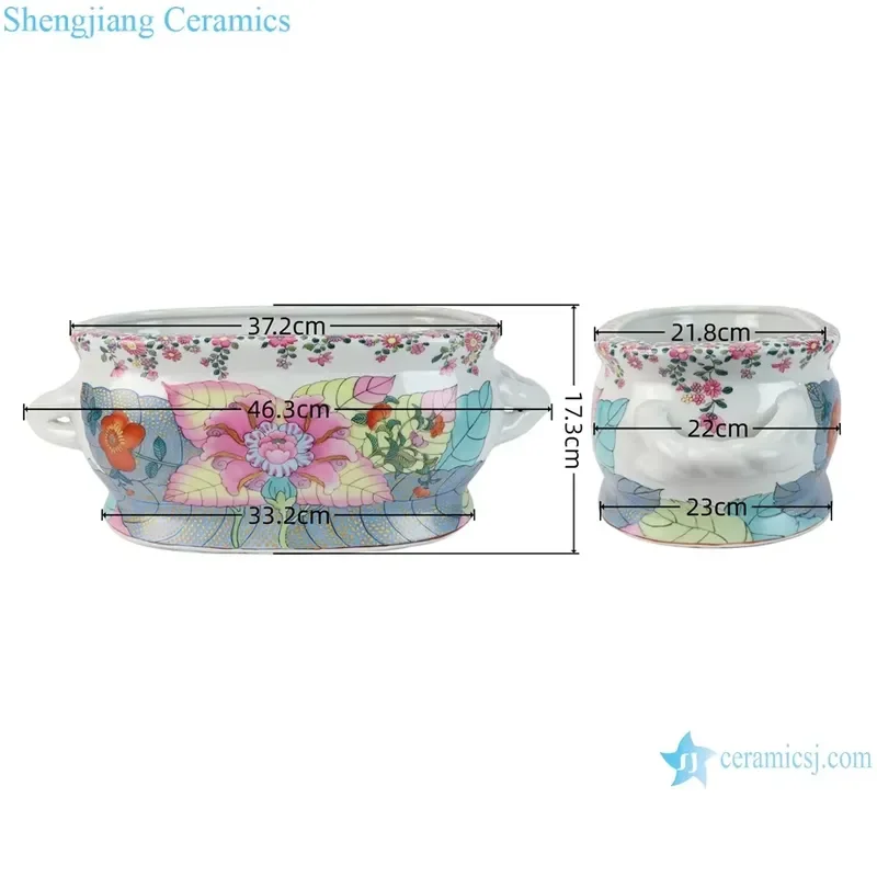 RZSY22-A Hand Painted Tobacco Leaf Oval-shaped Porcelain Foot Baths Orchid Plant Planter with Phoenix and