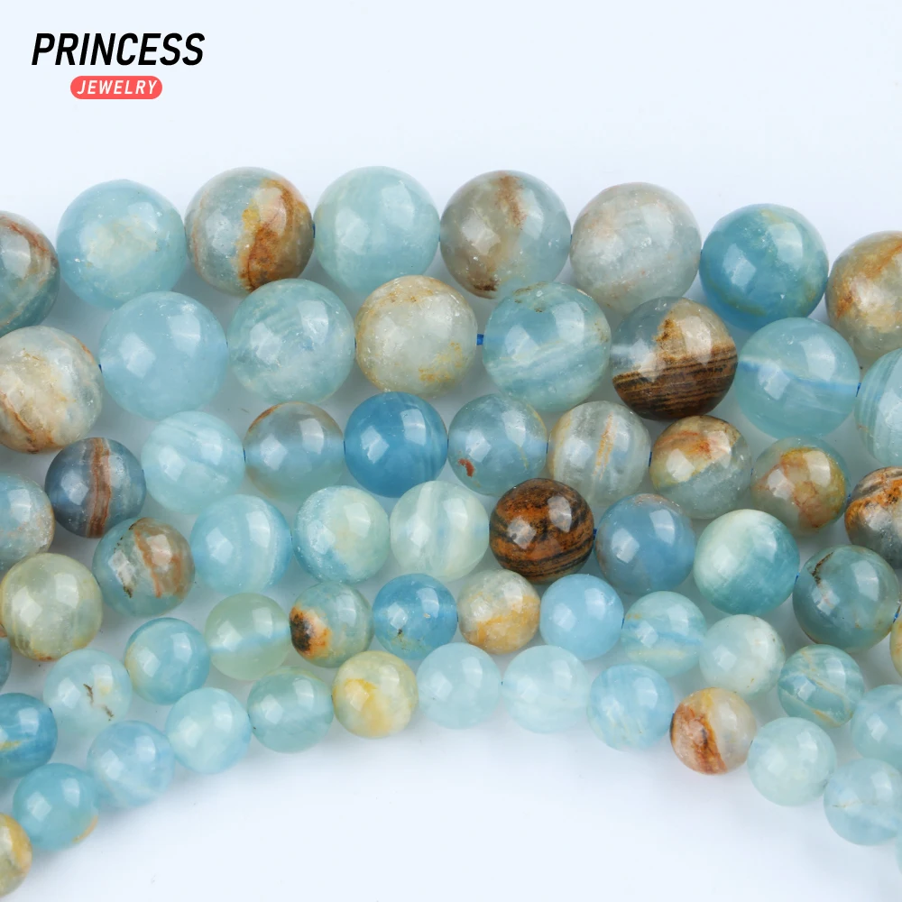 A+ Natural Blue Calcite 6 8 10mm Loose Stone Beads for Jewelry Making Bracelet Necklace Wholesale Space Beads DIY Accessories