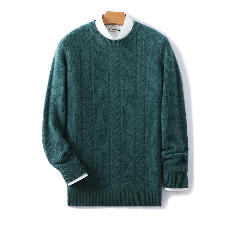 100% Merino Wool Sweater Men's Round Neck Thickened Tops Autumn Winter New Soft Warm Casual Solid Color Knitted Pullover