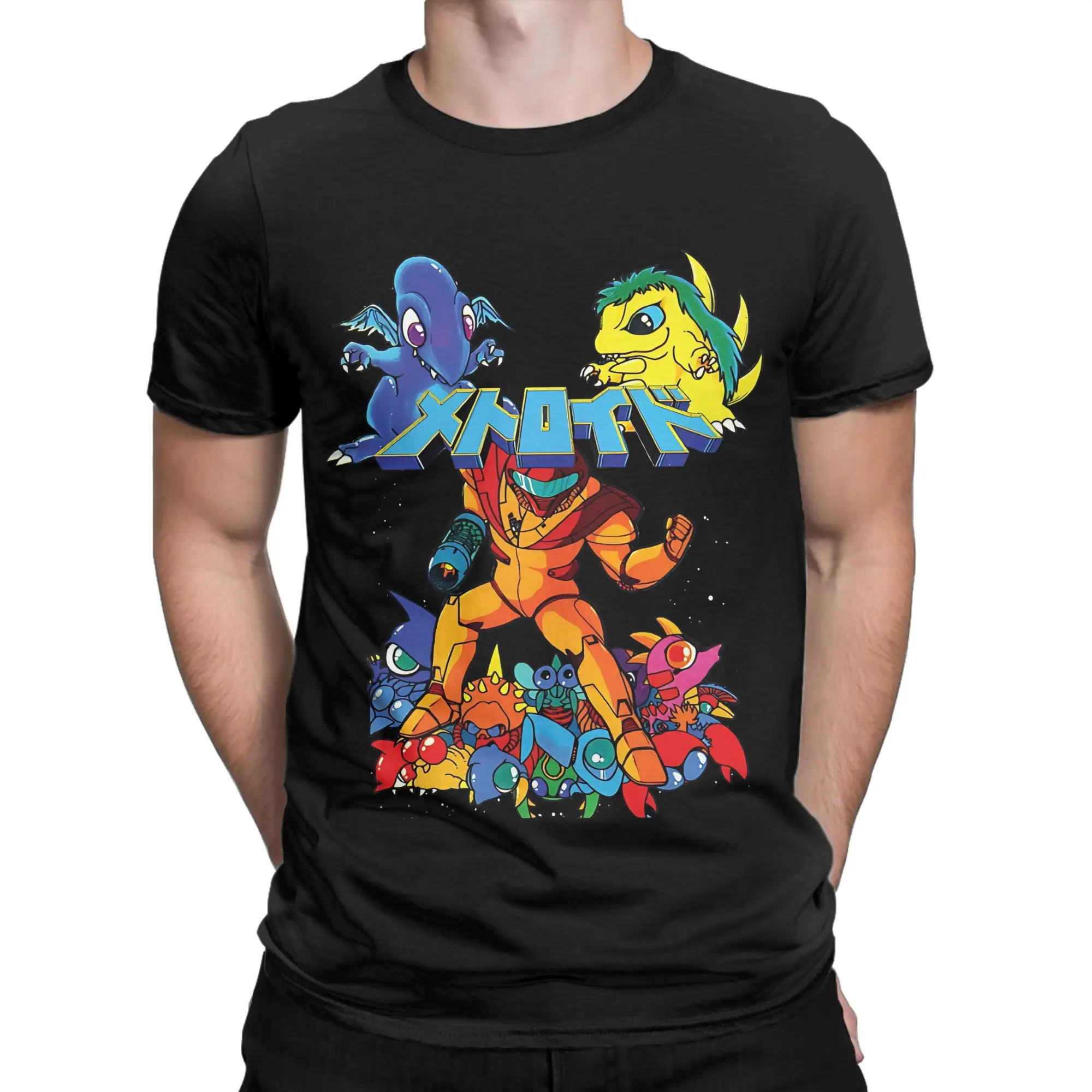 Alien Creature Illustration  Classic Metroid Novelty Graphic 100% Cotton T-Shirt Tees Tops For Men