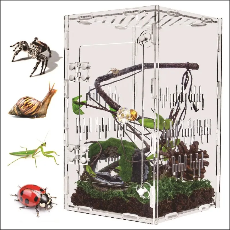 террариум для рептилий Clear Acrylic Reptile Terrarium with Front Hinged Door and Ventilation Holes, Multi-Purpose Reptile Habit