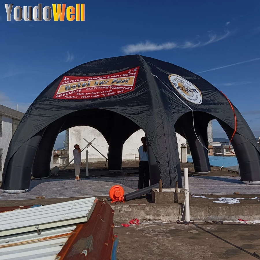 Customizable Inflatable Spider Tent With 6 Legs Black Printed Logo 10m Diameter Half Cover Fabric Used For Advertising