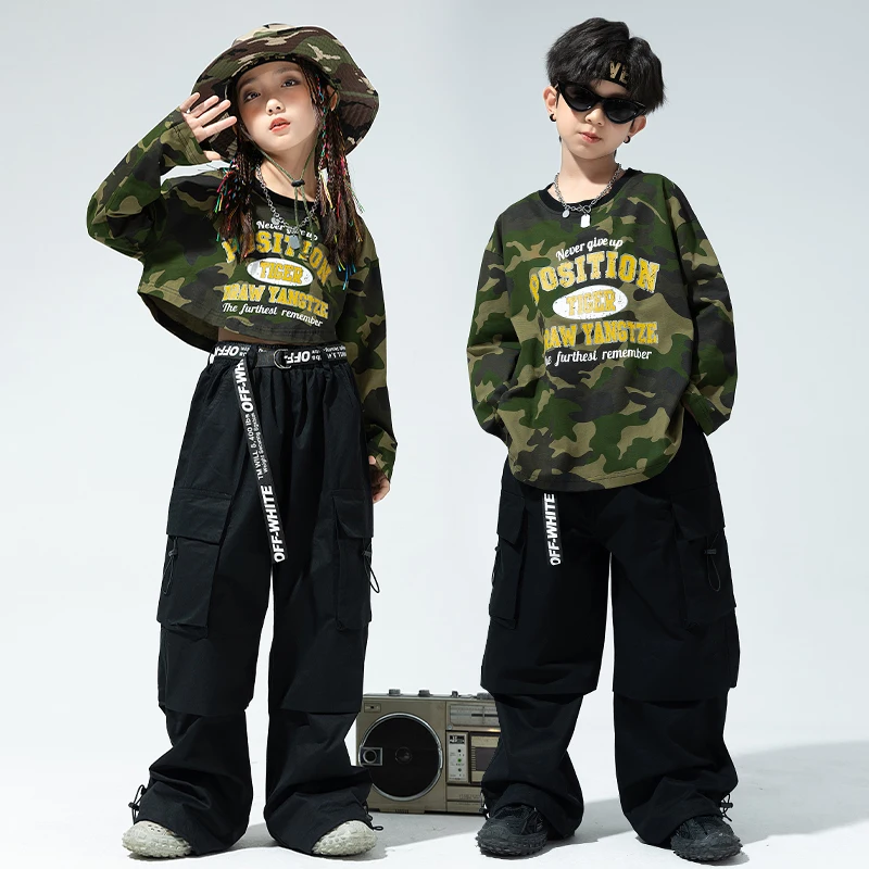 

Kids Hip Hop Clothing Camouflage Sweatshirt Cargo Pants Boy Street Dance Outfits Girls Children Jazz Stage Wear Costume Clothes