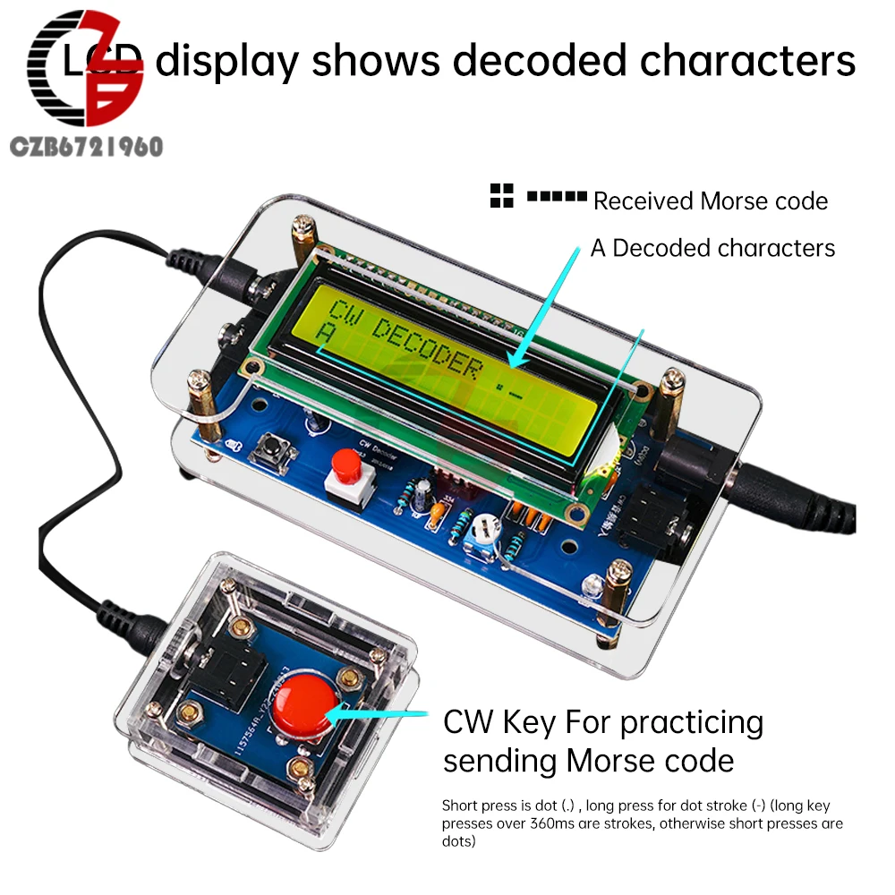 DC9V CW Decoder Morse Code Reader DIY CW Trainer Decoder Kit LCD Display Radio Circuit Board Electronic Welding Practice Kits