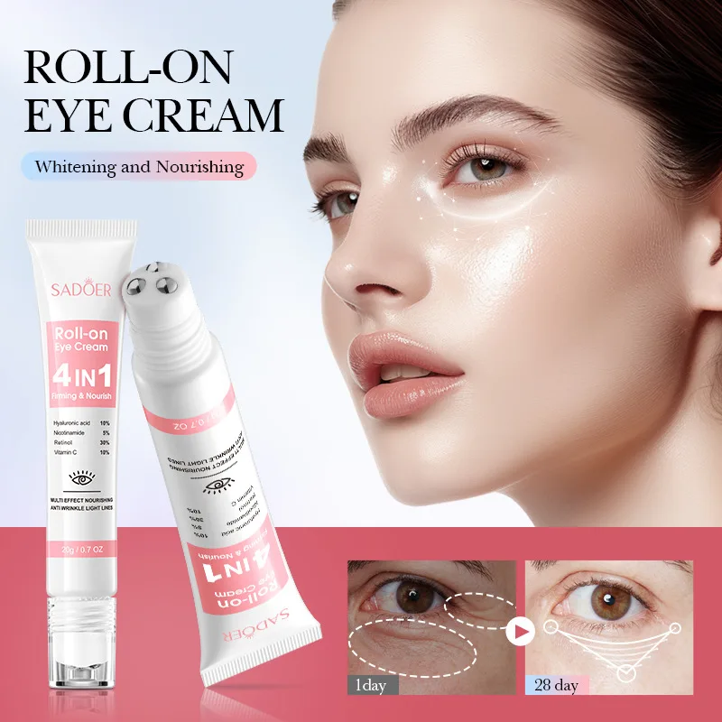 

Sadoer 4in1 Hyaluronic Eye Cream Anti Aging Wrinkle Eye Contour Bags Dark Circles Removal Moisturizing VC Brighten Eye Serum 20g