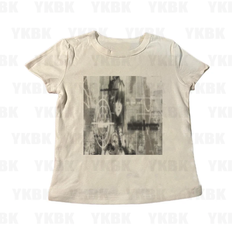 Harajuku الساخن مثير الشرير القوطي كم طويل بلايز المرأة أنيمي الصيف الجرونج الشرير طباعة قمة الموضة بلايز خمر الطفل تيز ايمو فتاة