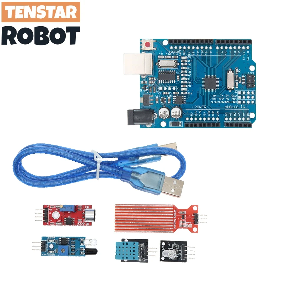 Electronic Starter Kit for Uno R3 Breadboard Basic Simple Learning Kit Sound Water Level Humidity Distance LED Contro