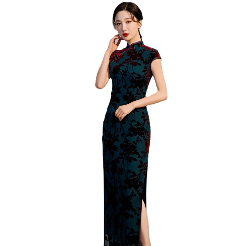 Old Shanghai Cheongsam 2022 New Spring and Autumn Dress Long Chinese Style Banquet Celebrity Qipao Evening Dress For Women