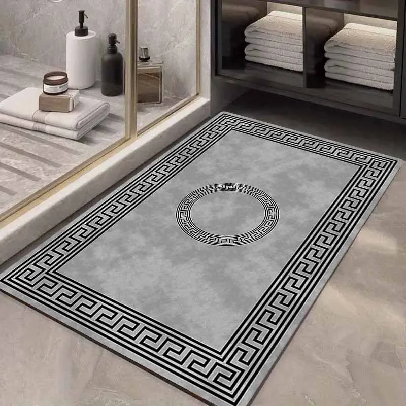 Stylish Geometric Greek Key Meander Pattern Area Rug Gray Living Room Decor Modern Hallway Carpet Mat for Sofa Accent Rug