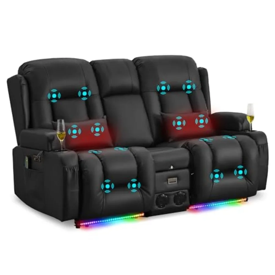 

Power Loveseat Recliner Sofa with Massage and Heat, Wall Hugger Reclining Loveseat with Console, RV Couch Home Theater Seating