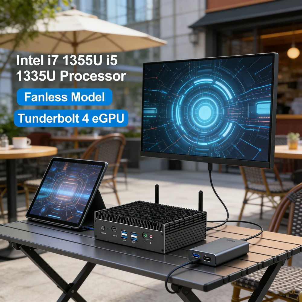 

Мини-ПК Intel i7 1355U i5 1335U, безвентиляторный, полнофункциональный, с USB-C, мини-компьютеры с eGPU для дома, офиса, образования, астрофотографии