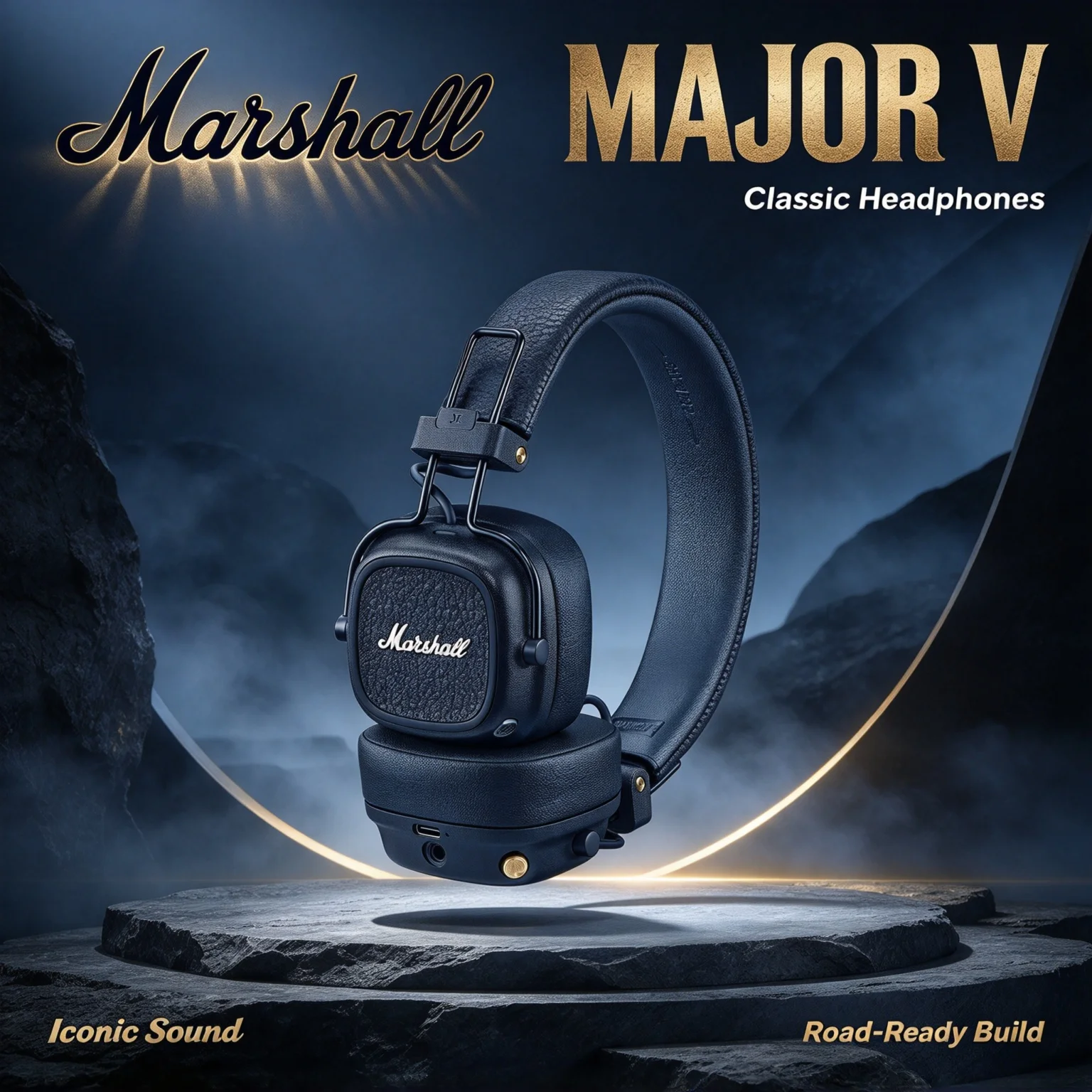 Marshall Major V Bluetooth On-Ear Headphones, Classic Vintage Finish, Foldable Frame, Soft Ear Pads for All-Day Listening