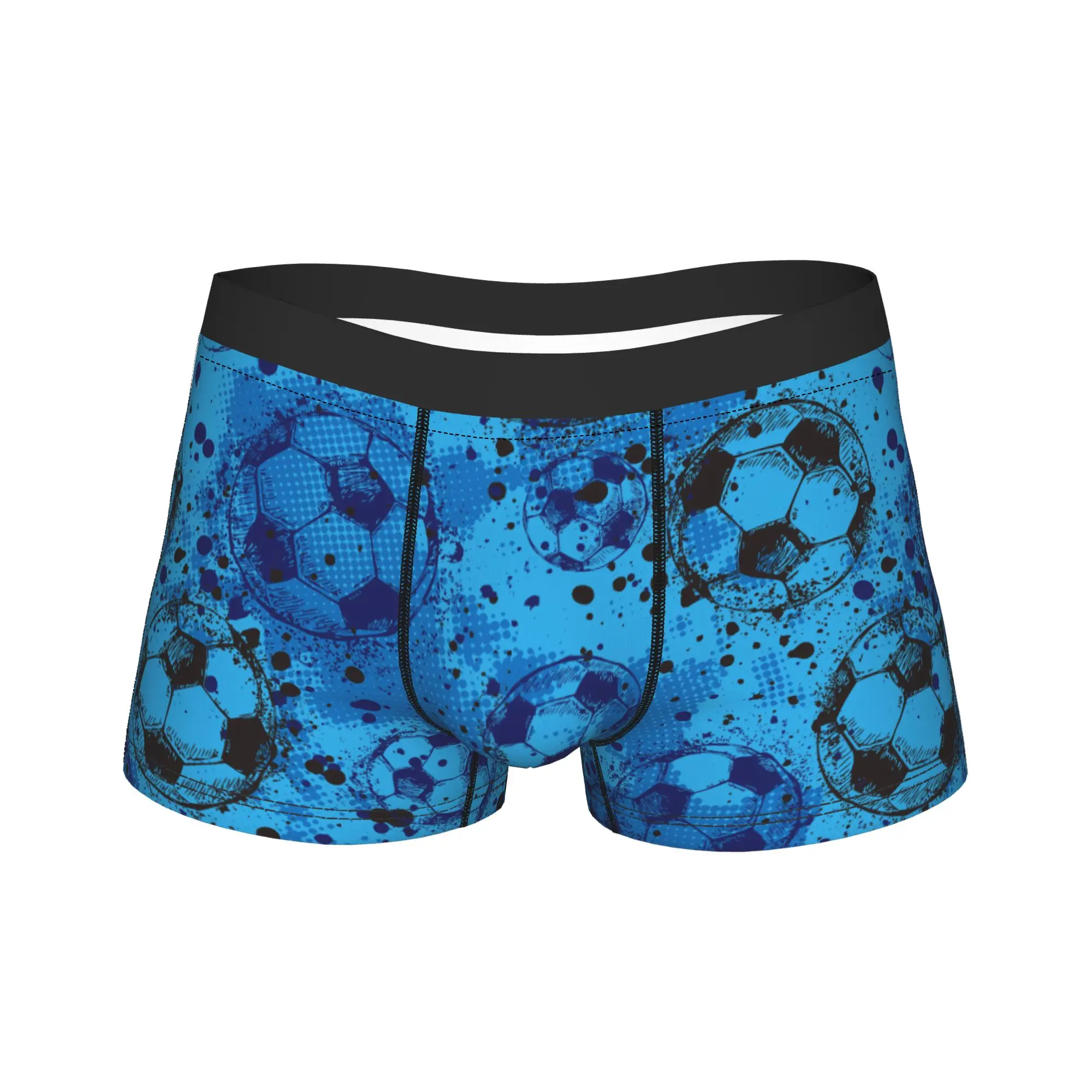 Men's Cartoon Soccer Ball Football Long Underwear  Novelty Boxer Briefs Shorts Panties Male Breathable Underpants Plus Size