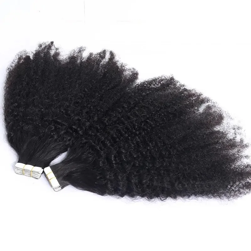 Kinky Curly Tape In Human Hair Extensions 4B 4C Afro Curl Remy Human Hair PU Skin Weft Tape Hair Natural Black Color 14-26inch