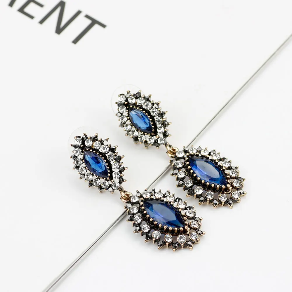 Sunspicems Vintage Gray Crystal Long Drop Dangle Earring for Women Rhinestone Turkish Brand Design Ethnic Banquet Jewelry Gift