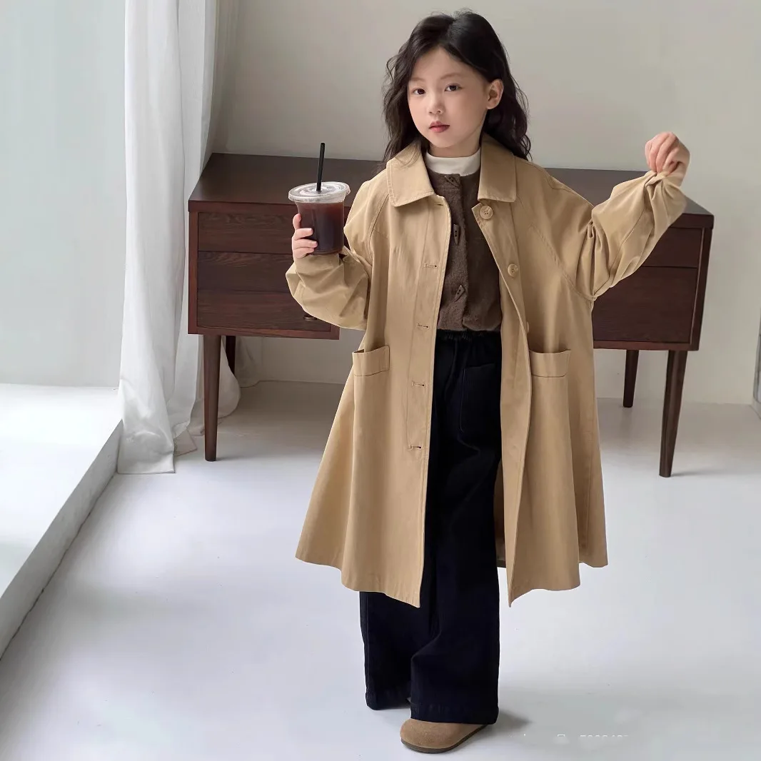 

Ветровка для девочек, весенне-осенний новый стиль, модная длинная куртка для девочек в британском стиле