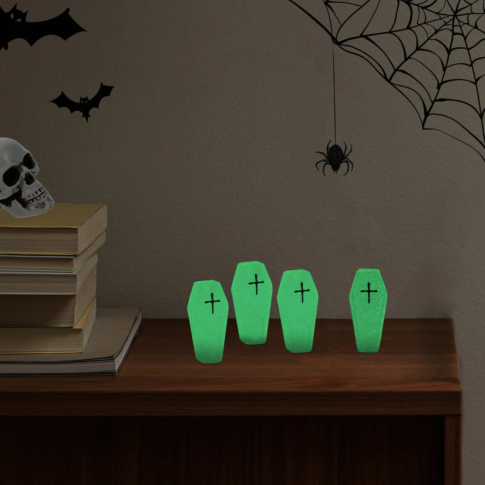 

4 Pcs Night Glow Cross Coffin Halloween nament Artificial Toy Decorative Props Miniatures Supplies Photography Adornments Fine
