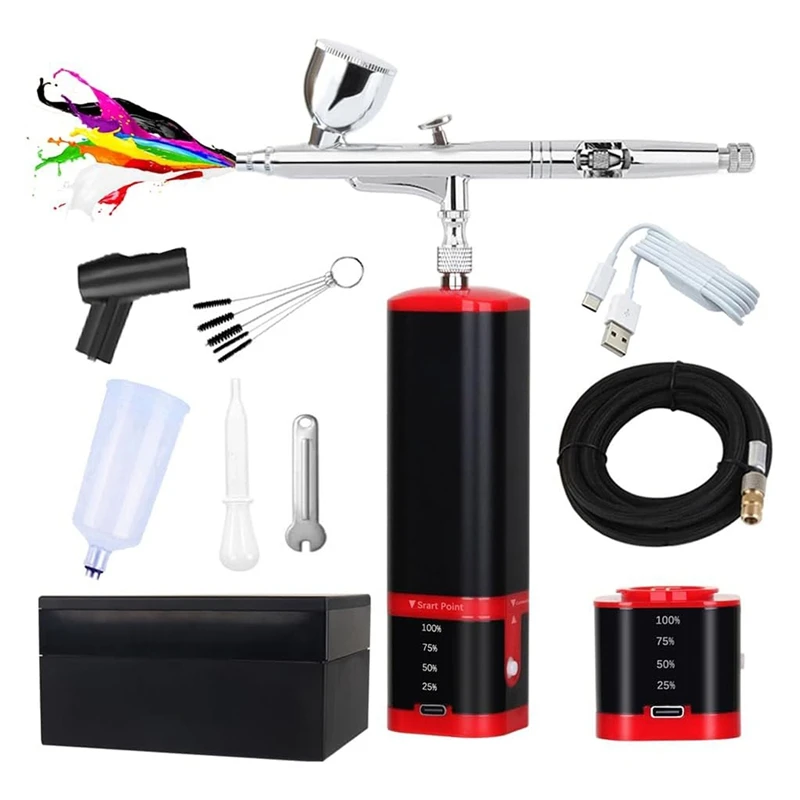 

Dual Action Extra Battery Airbrush Kit With Compressor Replaceable Battery Cordless Air Brush Set For Manicure, Painting-AT64