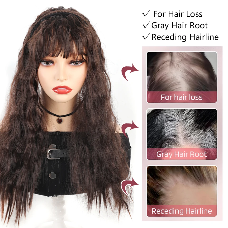 Synthetic Topper for Women Long Water Wave Top Clip Topper Hair Extensions Cover Thinning Hair Grey Hair Increase Volume
