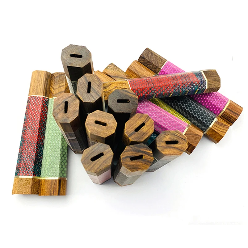 

11 типов змеиной кожи, сотовый узор, натуральное дерево, смола, японский стиль, восьмиугольная деревянная ручка кухонного ножа, изготовление весов