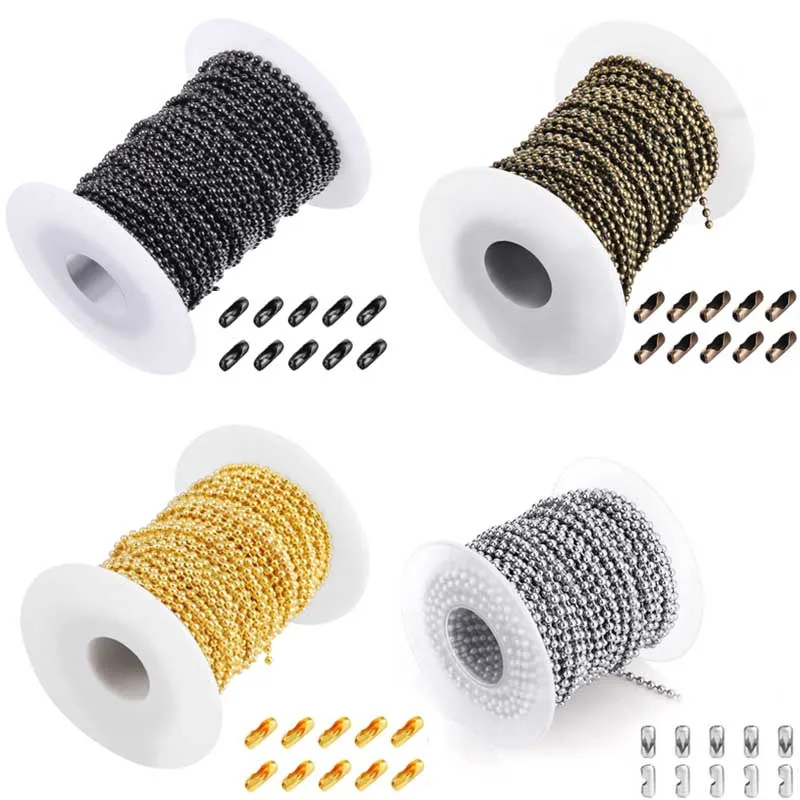 5 m/Lot goldfarbene, schwarz-bronzefarbene, silberfarbene Metall-Kugelketten 1,2-4 mm für DIY-Halsketten, Schmuckherstellung, Zubehör – Detail 1