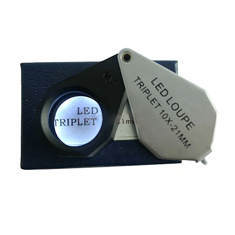 Gem Magnifier 10 x 21mm Mini Folding Illuminated Loupe Pocket Jewelers 10X Magnifying Loupe with LED Light