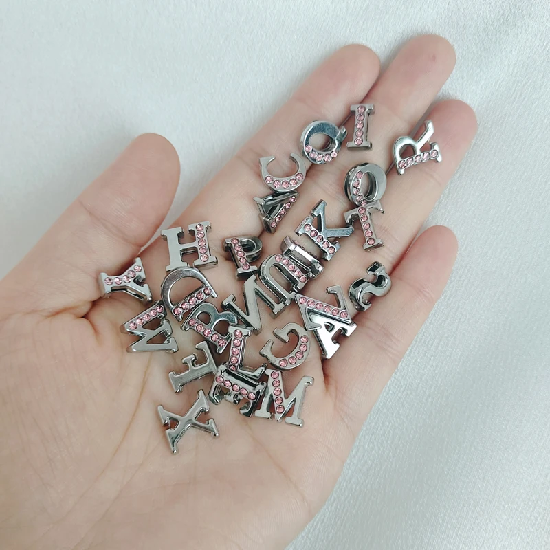 50PC/lot Hole 8MM Slide Letter DIY Slide Charm Half Crystal Alphabet Fit For 8MM Keychains Wristband Jewelrys view 5
