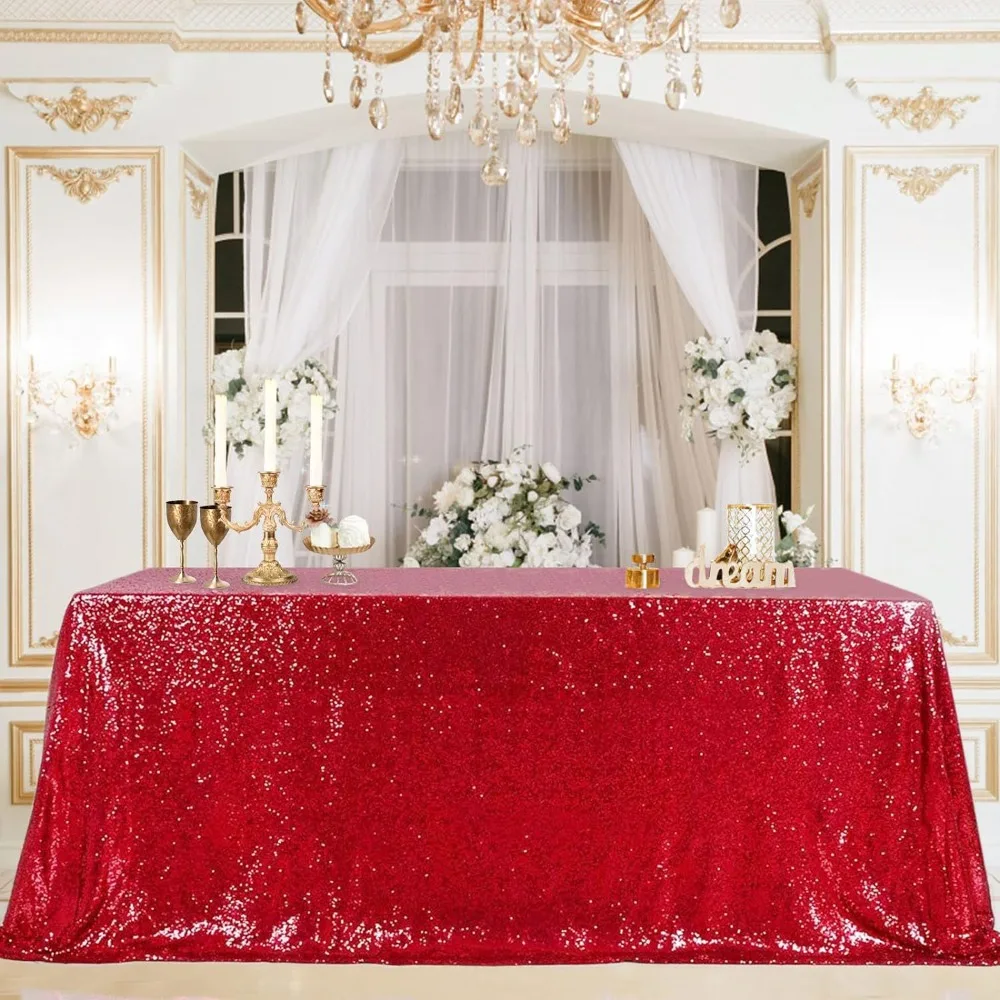 Creative Rectangular Party Sequin Tablecloth Solid Color Polyester Dinner Table Cover Sparkling Table Decoration Baby Shower